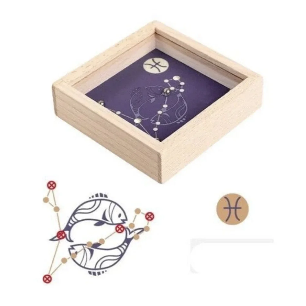 Lot of 12‎ Pieces - Mini Wooden Labyrinth Ball Game – Zodiac Style